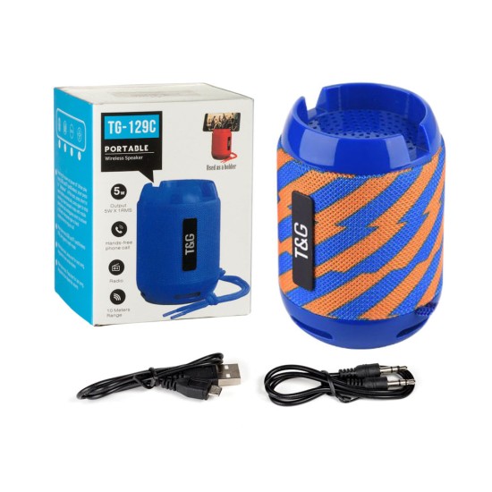 T&G MINI WATERPROOF WIRELESS BLUETOOTH SPEAKER TG-129C FM/TF/AUX/USB 400MAH ORANGE BLUE